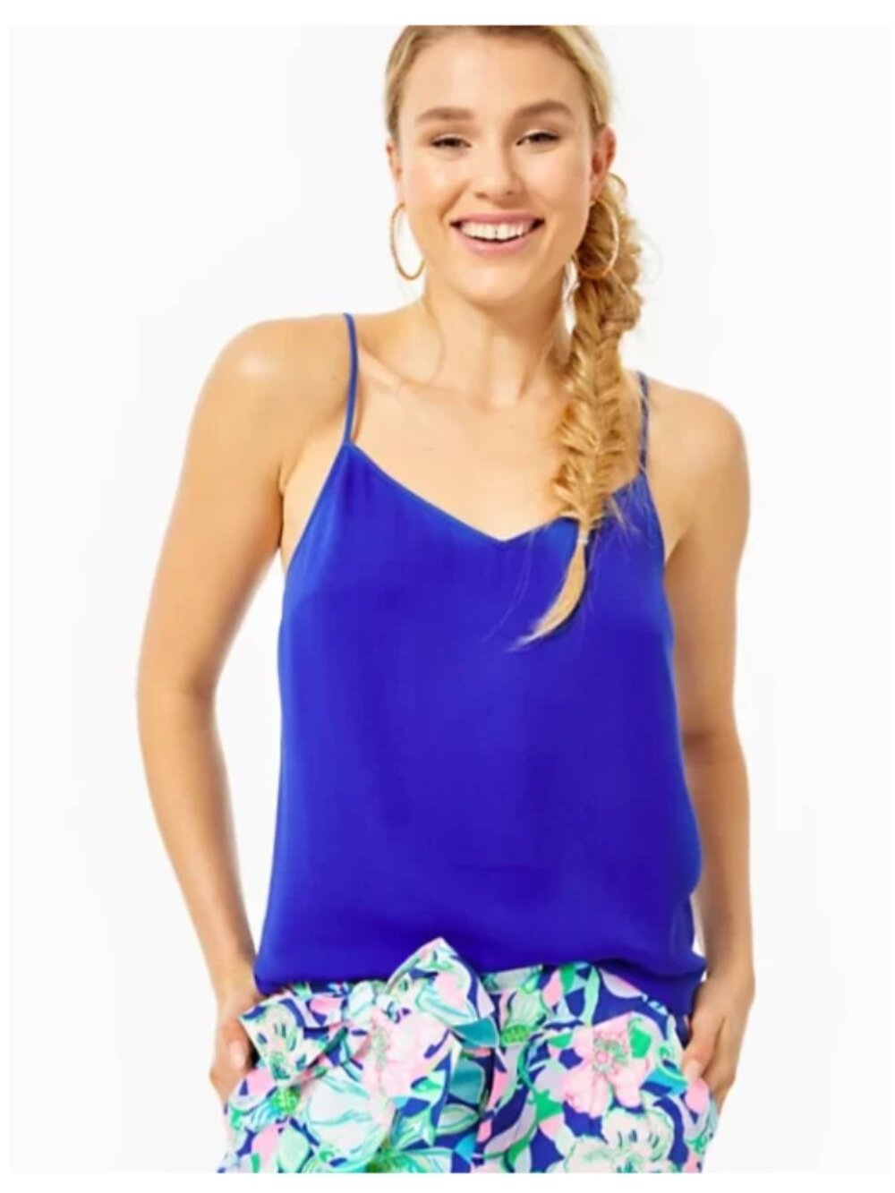 NWT Lilly Pulitzer Dusk Top Corsica Blue Lileeze V-Neck T-Back Camisole Size XL